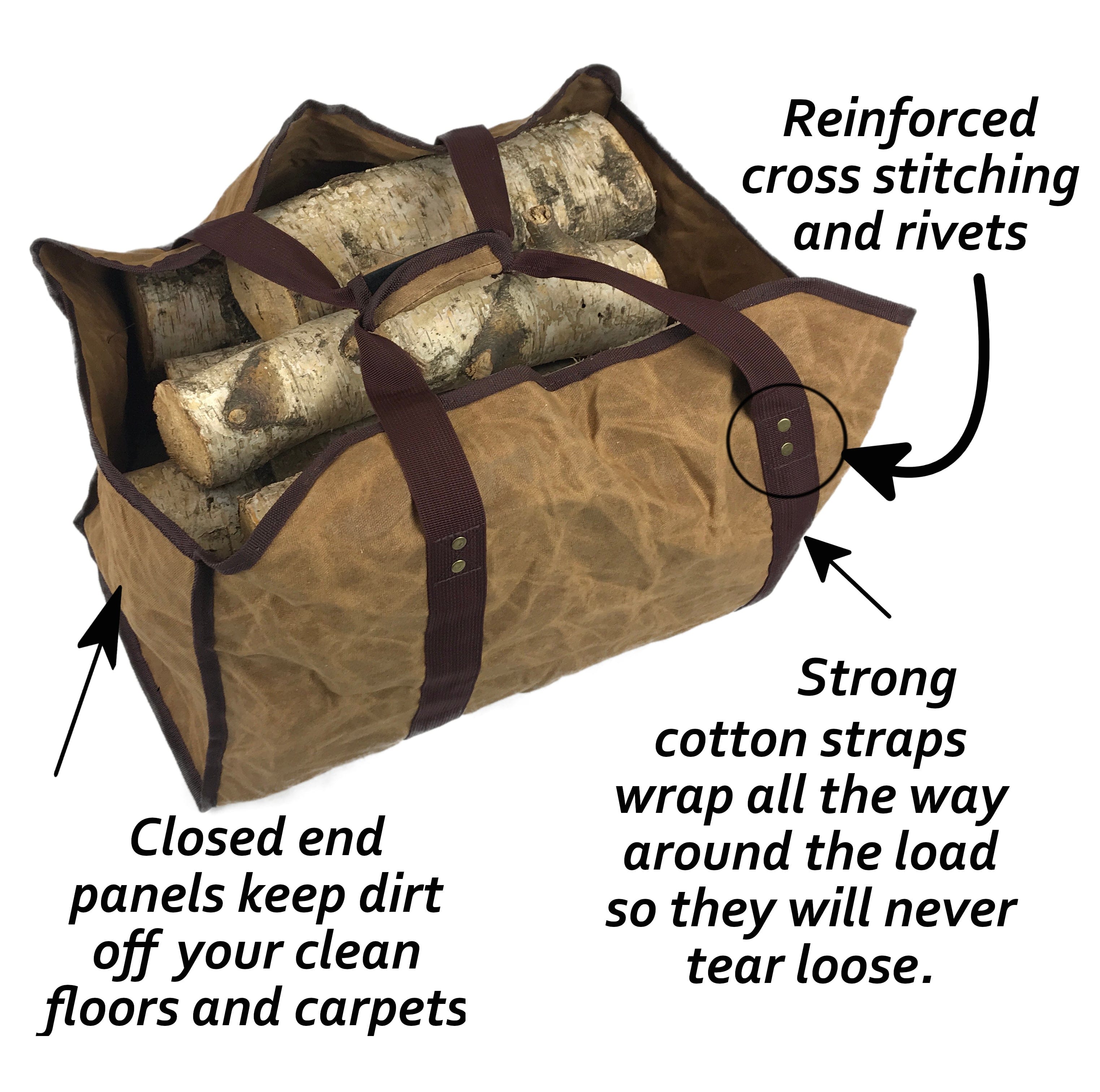Heavy Duty Large Waxed Canvas Firewood Carrier Tote Bag with Optional ...