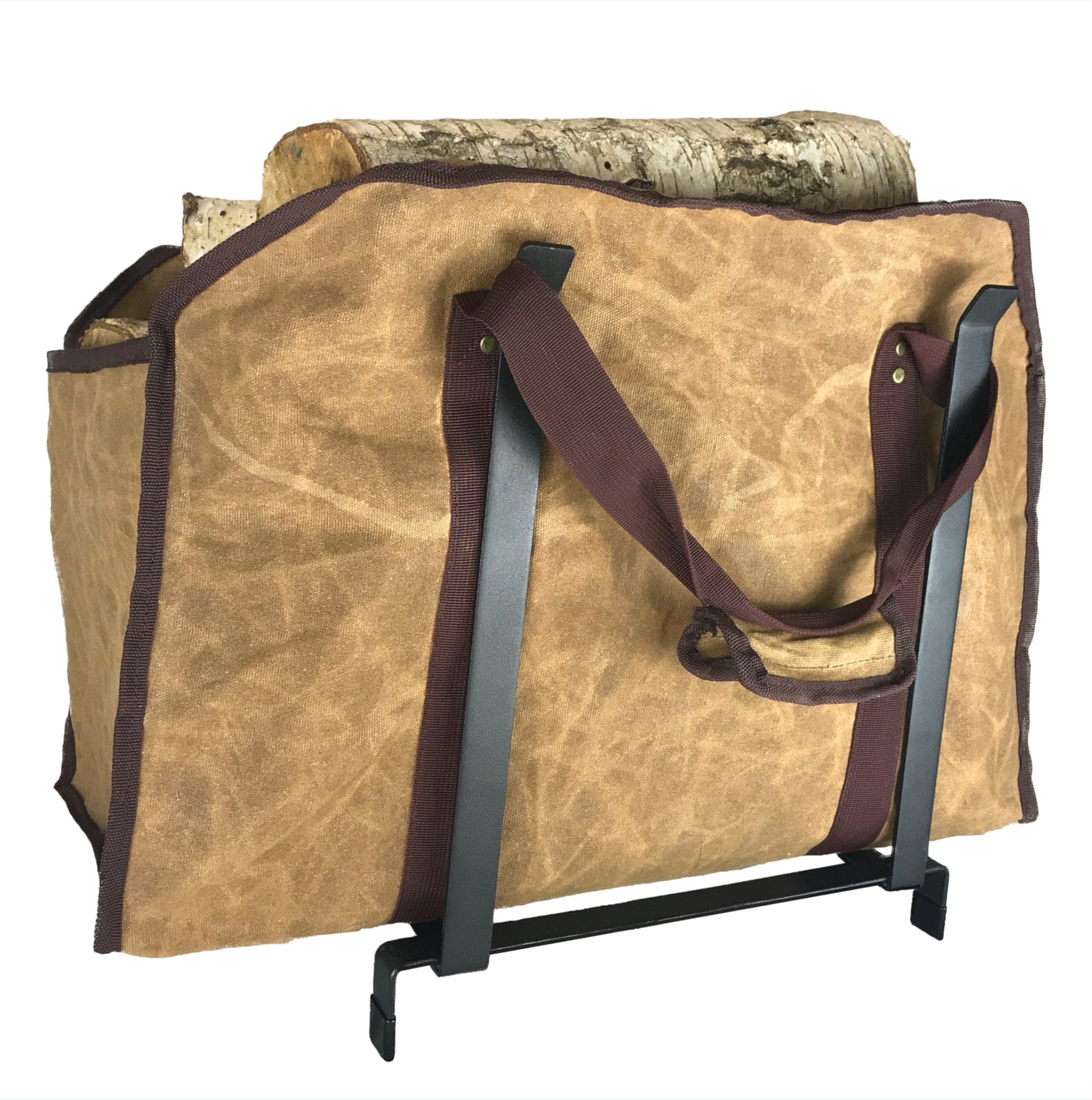 Heavy Duty Large Waxed Canvas Firewood Carrier Tote Bag with Optional Steel  Landing Rack – ChillinWell